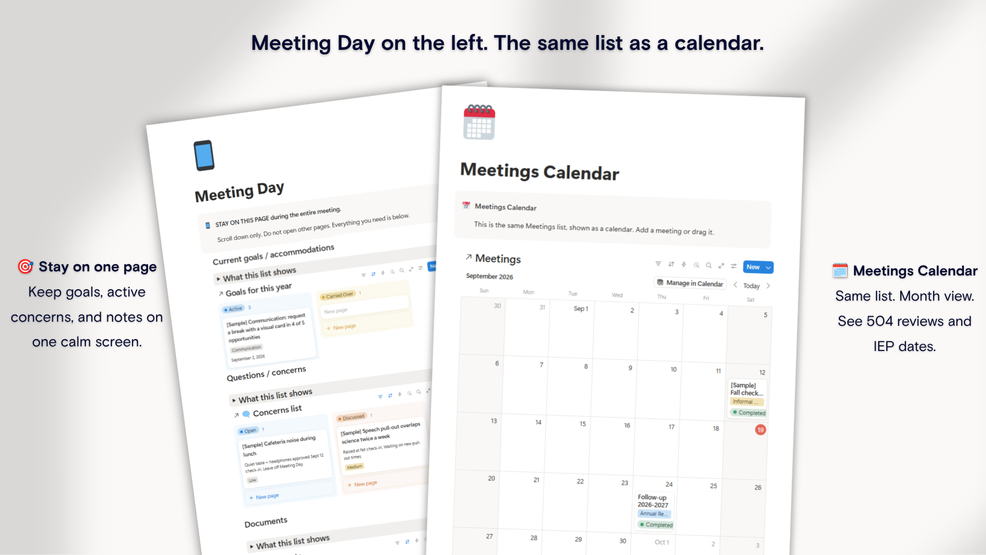IEP & 504 Meeting HQ gallery image — goals tracking view