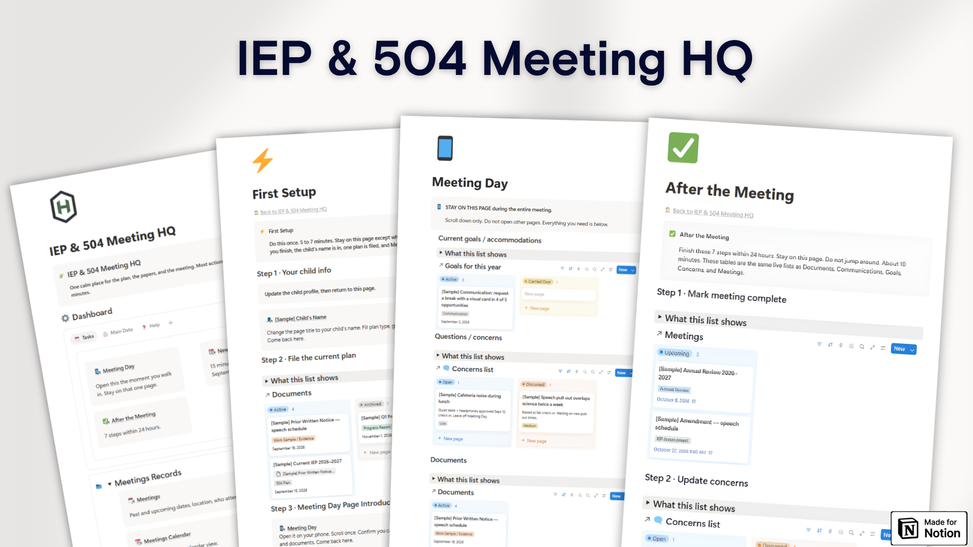 IEP & 504 Meeting HQ gallery image — concerns and questions view